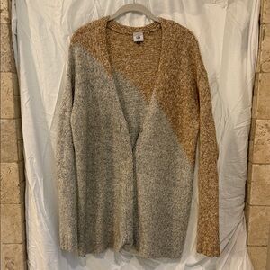 CAbi Gray and Tan Colorblock Cardigan